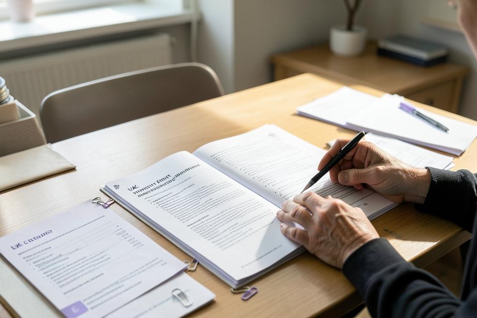 A person reviewing a printed impact report at a desk